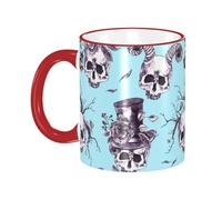 Anceky Mug à café en céramique avec anse, motif crâne et corne, tasse à thé, tasse à café, tasse à boire pour femmes et hommes