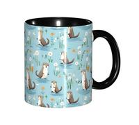 Anceky Mug en céramique à motif floral et loutre mignonne, 325 ml, compatible micro-ondes, pour femmes et hommes.