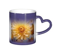 Anceky Mug magique en céramique de 325 ml (11 oz) avec bougie chauffe-plat, motif floral jaune, tasse thermosensible pour café et thé.