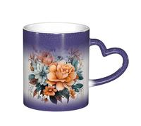 Anceky Mug magique en céramique de 325 ml (11 oz) avec bouquet aquarelle, motif thermosensible, idéal pour le thé, le café et le café.
