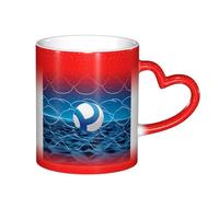 Anceky Mug magique en céramique de 325 ml (11 oz) avec motif de volley-ball bleu, thermosensible, idéal pour le thé, le café et le café.