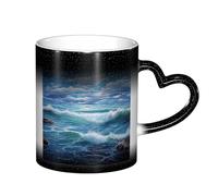 Anceky Mug magique en céramique de 325 ml (11 oz) avec motif paysage marin, tasse thermosensible originale pour café et thé