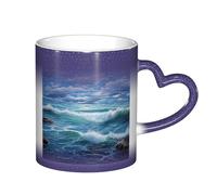 Anceky Mug magique en céramique de 325 ml (11 oz) avec motif paysage marin, tasse thermosensible originale pour café et thé