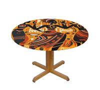 Anceky Nappe Ronde à Motif de Danse Africaine avec Bordure élastique, Housse de Table Extensible Ethnique pour Tables de 45 à 50 Pouces, Protection imperméable pour dîner en intérieur ou en extérieur