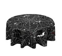 Anceky Nappe Ronde en Toile d'araignée pour Halloween, Noire et Blanche, Motif Chauve-Souris, 152 cm, Lavable, résistante aux Taches et aux Plis, pour Table Ronde, pour dîner, Pique-Nique