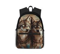 Anceky Peinture numérique de deux loups jumeaux. Sac à dos compact et décontracté, sac de voyage unisexe.