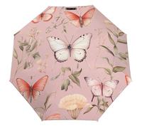 Anceky Petit parapluie pliant à motifs papillons et plantes, coupe-vent, idéal pour les voyages, léger et compact, parfait pour la poche.