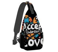 Anceky Petit sac à dos bandoulière pour femme et homme, motif cœur, motif art autisme, léger et décontracté, antivol, pour activités de plein air, randonnée, voyage, avec bandoulière réglable