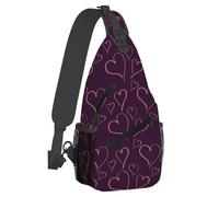 Anceky Petit sac à dos bandoulière pour femme et homme, motif cœur, violet, sac banane léger et décontracté, antivol, pour activités de plein air, randonnée, voyage, avec bandoulière réglable