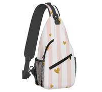 Anceky Petit sac à dos bandoulière pour homme et femme, motif cœur rayé, léger et décontracté, antivol, idéal pour les activités de plein air, la randonnée et les voyages, avec bandoulière réglable.