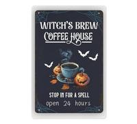 Anceky Plaque métallique « Halloween Witches Brew Coffee House » 30,5 x 20,3 cm, décoration murale amusante pour maison, café, bar, cuisine