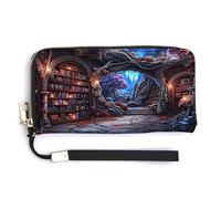 Anceky Pochette en Cuir zippée Style bibliothèque enchantée pour Femme, Grande capacité, Porte-Cartes de crédit et Pochette Longue idéale pour Les Voyages.