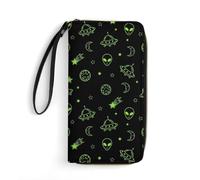 Anceky Pochette Portefeuille Femme avec emplacements pour Carte d'identité, Cuir Grande capacité, idéale pour Les Voyages, Motif Extraterrestre Amusant, planète Verte et Noire
