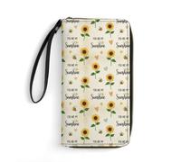 Anceky Pochette zippée Grande capacité en Cuir PU, Portefeuille à Cordon Portable, idéal pour Les Femmes, imprimé « You are My Sunshine Bees Sunflowers ».