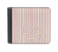 Anceky Portefeuille à Deux Volets en Cuir PU Souple à Rayures Roses et Blanches avec Le Mot « Love », Porte-Monnaie, Porte-Cartes, Porte-Billets Fin et résistant pour Homme et Femme.