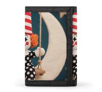 Anceky Portefeuille à Trois Volets avec 8 emplacements pour Cartes et Pince à Billets - Clown sur Croissant Swing, Portefeuille Fin et Compact pour Hommes et Femmes
