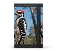 Anceky Portefeuille à Trois Volets avec 8 emplacements pour Cartes et Pince à Billets - Portefeuille Fin et Compact Woodpecker at Work pour Hommes et Femmes
