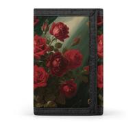 Anceky Portefeuille à Trois Volets avec 8 emplacements pour Cartes et Pince à Billets - Roses Rouges - Portefeuille Fin et Compact pour Hommes et Femmes