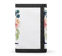 Anceky Portefeuille à Trois Volets avec Monogramme Floral et Lettre I en Or Rose, élé Porte-Monnaie avec Porte-clés, Porte-Cartes de crédit pour factures, reçus, Femmes et Hommes, 12,7 x 8,4 x 5,1 cm