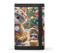 Anceky Portefeuille à Trois Volets avec Motif Chat Mignon Chantant des Chants de Noël, Porte-Cartes de crédit Fin, élé Portefeuille à Trois Volets, Format Poche Avant