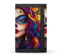 Anceky Portefeuille à Trois Volets Motif crâne Floral Gothique Jour des Morts, Portefeuille Fin avec Poche zippée pour pièces et Cartes de crédit, pour Hommes et Femmes