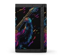 Anceky Portefeuille à Trois Volets Wild Bear Jouant de la Guitare, Portefeuille Fin avec Poche zippée pour pièces et Cartes de crédit, pour Hommes et Femmes