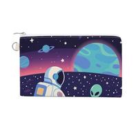 Anceky Portefeuille Astronaut Meets Alien pour Hommes et Femmes, Porte-Monnaie en Toile, Porte-Monnaie zippé avec Fermeture sécurisée
