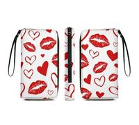 Anceky Portefeuille de Voyage Fin pour Femme, Porte-Cartes de crédit Grande capacité, Motif cœur Rose, Mot Amour, Saint-Valentin, en Cuir synthétique, Long Portefeuille étanche