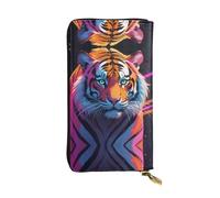Anceky Portefeuille en Cuir à Fermeture éclair Neon Tiger Stripes, Pochette de 7,5 * 4,1 Pouces de Long, Plusieurs Compartiments et Grande capacité
