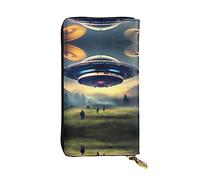 Anceky Portefeuille en Cuir à Fermeture éclair UFO Landing, Pochette de 7,5 * 4,1 Pouces de Long, Plusieurs Compartiments et Grande capacité