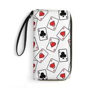 Anceky Portefeuille en Cuir imperméable à Carreaux, Motif Poker, avec Porte-Cartes As, Fermeture éclair Fluide, Cordon de Transport et Pince à Billets. Idéal pour Les Hommes.