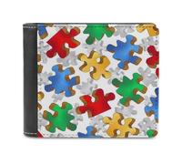 Anceky Portefeuille en Cuir Tendance Simple Face Motif Puzzle autisme