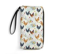 Anceky Portefeuille Femme avec dragonne, Grande capacité, Poche zippée, idéal pour Cartes d'identité, Motif Floral et Poules.