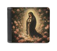Anceky Portefeuille Fin à Deux Volets avec Motif Notre-Dame de Guadalupe et Roses, avec Poche Avant et fenêtre pour 6 Cartes d'identité