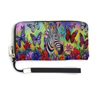 Anceky Portefeuille Long pour Femme Zebra en Cuir PU avec dragonne, Portefeuille Fin à Fermeture éclair, Grande capacité, Porte-Cartes, 20 x 10,5 cm