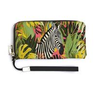 Anceky Portefeuille Long pour Femme Zebra en Cuir PU avec dragonne, Portefeuille Fin à Fermeture éclair, Grande capacité, Porte-Cartes, 20 x 10,5 cm
