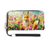 Anceky Portefeuille Long Pretty Fox pour Femme, en Cuir PU, avec dragonne, Fin, zippé, Grande capacité, Porte-Cartes, 20 x 10,5 cm