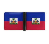Anceky Portefeuille Pliable en Cuir Patriotique avec Porte-Cartes, Motif Drapeau d'Haïti, pour Hommes et Femmes en Voyage.