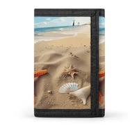 Anceky Portefeuille Sea Beach Étoile de Mer, Poche Avant Fine, Porte-Cartes de crédit, Portefeuille élé à Trois Volets pour Hommes et Femmes
