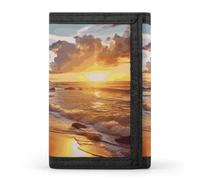 Anceky Portefeuille Tropical Beach au Coucher du Soleil, Poche Avant Fine, Porte-Cartes de crédit, Portefeuille élé à Trois Volets pour Hommes et Femmes