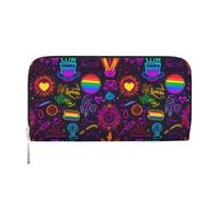 Anceky Portefeuilles LGBT Neon en Cuir PU pour Femmes et Hommes, Porte-Cartes à Fermeture éclair, Porte-Monnaie à Longue Pochette