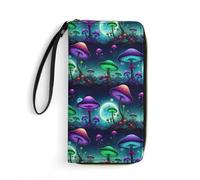Anceky Portefeuilles pour Cartes de crédit pour Femmes, Pochette zippée pour téléphone avec dragonne, Poches Multiples, idéal pour Les Voyages, Univers psychédélique des Champignons