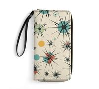 Anceky Portefeuilles pour Femmes, Portefeuille en Cuir à Motif rétro Atomic Stars pour Femmes, Portefeuille Fin avec Poche zippée et Porte-Cartes
