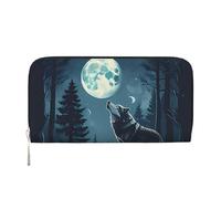 Anceky Portefeuilles Wolf and Moon en Cuir PU pour Femmes et Hommes, Porte-Cartes à Fermeture éclair, Porte-Monnaie à Pochette Longue