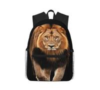 Anceky Portrait numérique réaliste de lion, vue de face, fond noir. Sac à dos compact et décontracté, sac de voyage unisexe.