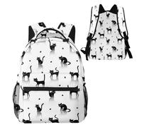 Anceky Sac à dos de randonnée extérieur Black Cats White, sac à dos résistant à l'eau avec compartiments latéraux