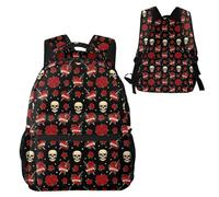 Anceky Sac à dos de randonnée imperméable à motif floral de roses rouges et de crânes en sucre, pour l'extérieur