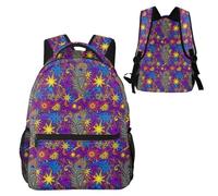 Anceky Sac à dos décontracté à motifs de plumes de paon psychédéliques, sac à dos de randonnée léger avec Wa