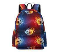 Anceky Sac à dos imprimé d'art de football Cool Water Fire Flame, sac à dos décontracté
