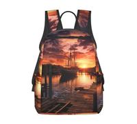Anceky Sac à dos léger pour homme, idéal pour les voyages, dans un port de plaisance au coucher du soleil. Sacoche pour ordinateur portable. Bonjour !